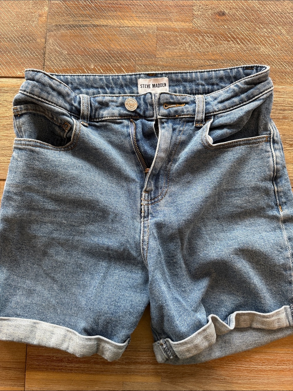 Steve Madden Medium Blue Rolled-Hem Denim Shorts